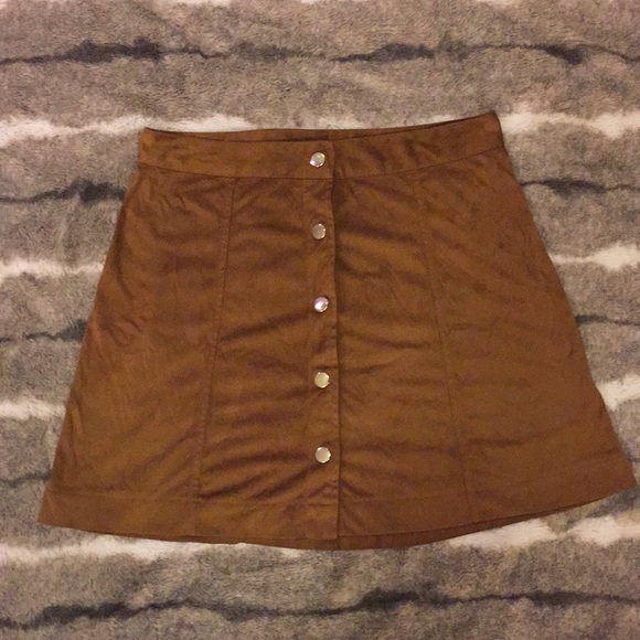 Dresses & Skirts - Brown Suede Button Skirt